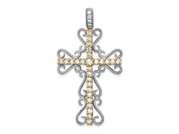 Picture of 14k Yellow Gold and 14k White Gold Diamond Filigree Cross Pendant