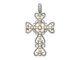 14k Yellow Gold and 14k White Gold Diamond Filigree Cross Pendant