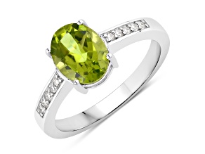 Green Peridot and Lab Grown Diamond Rhodium Over Silver Ring 1.80ctw