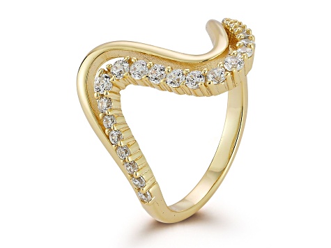 Rachel Zoe 14K Yellow Gold Over Sterling Silver Cubic Zirconia Double Wave Ring