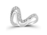 Rachel Zoe Rhodium Over Sterling Silver Cubic Zirconia Double Wave Ring