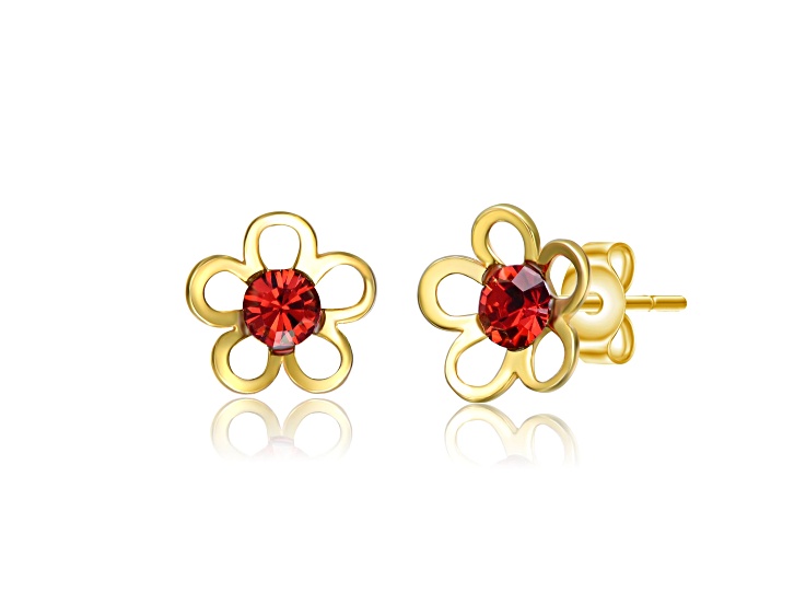 Red Velvet Cubic Zirconia, 14K Gold Plated over Sterling Silver Daisy Flower Stud Earrings for Kids