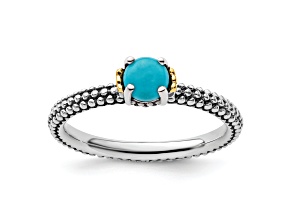 14K Yellow Gold Over Sterling Silver Stackable Expressions Turquoise Antiqued Ring