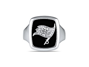 NFL True Fans Tampa Bay Buccaneers Men's Onyx and 0.05ctw Diamond Sterling Silver Ring