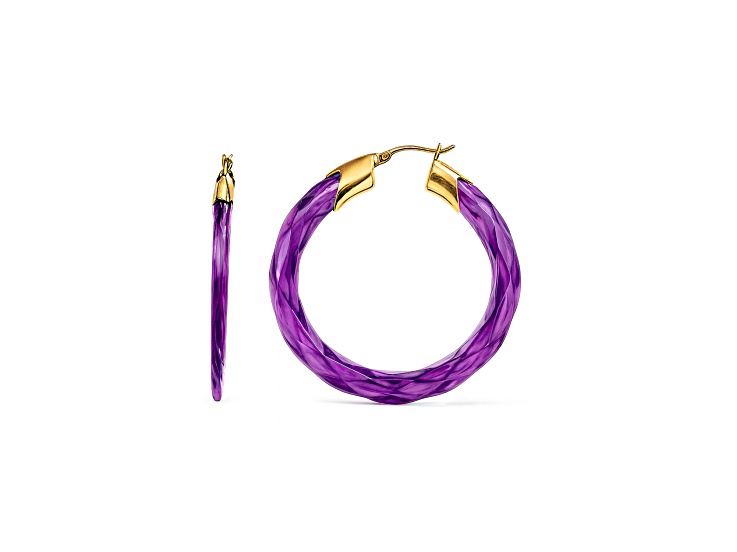 14K Gold Over Brass 2.0 inch Acrylic Swirl Twist Hoop Earrings in Purple