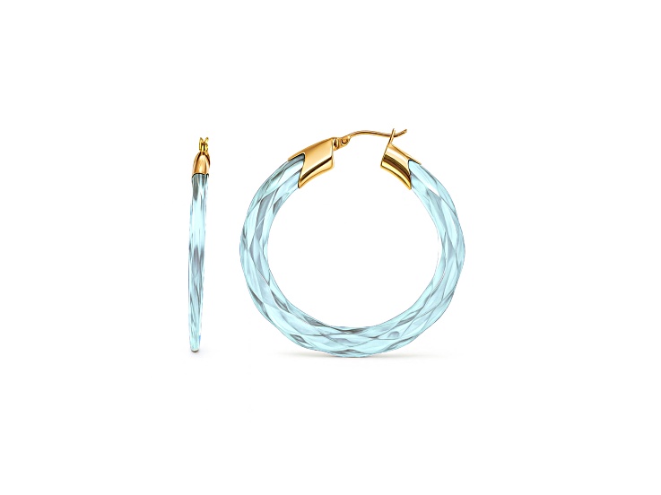 14K Gold Over Brass 2.0 inch Acrylic Swirl Twist Hoop Earrings in Extreme Light Blue