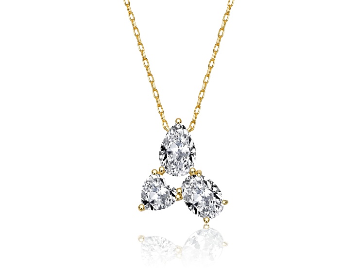 Cubic Zirconia, 14K Gold Plating over Sterling Silver Mixed-Cut Trio Cluster Pendant Necklace