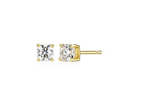 Square Cushion Cut Moissanite 14k Yellow Gold Over Silver Stud Earrings 0.66ctw DEW