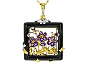 Amethyst Rhodium/24k Yellow Gold Over Palladium Silver Pendant W/ Chain 1.68ctw