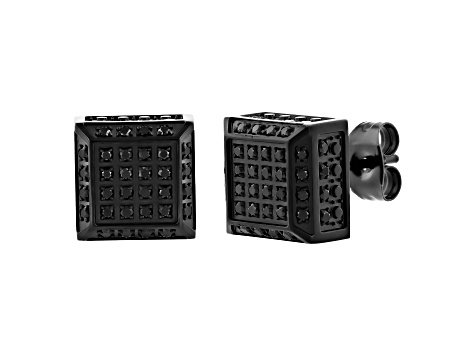 Black Ion-Plated Stainless Steel and Black Diamond Square Stud Earrings 0.50ctw