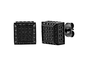 Black Ion-Plated Stainless Steel and Black Diamond Square Stud Earrings 0.50ctw