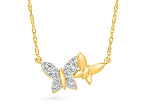 White Diamond 10K Yellow Gold Butterfly Station Necklace 0.16ctw