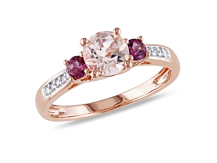 Morganite, Pink Tournaline and Diamond 10K Rose Gold Ring 1.09ctw