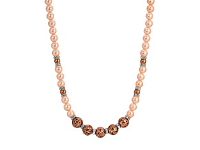Copper Tone Faux Pearl Filigree Bead Strand Necklace 16"