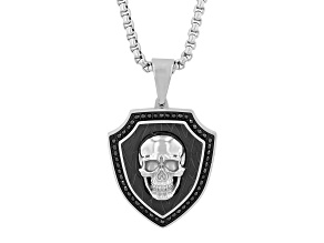 Black Ion-Plated Stainless Steel and 0.50ctw Black Diamond Skull Shield Pendant With Chain