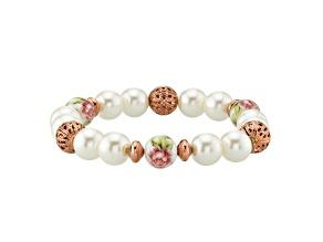 1928 Jewelry Simulated Pearl Flower Filigree Beaded Stretch Bracelet
