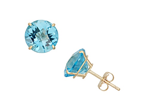 Swiss Blue Topaz Round 10K Yellow Gold Stud Earrings, 4.5ctw