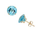 Swiss Blue Topaz Round 10K Yellow Gold Stud Earrings, 4.5ctw