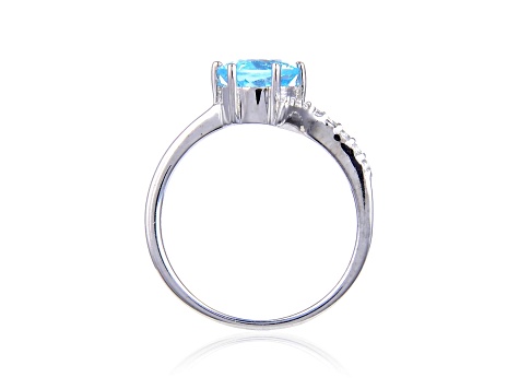 Round Blue Topaz with White Topaz Accents Sterling Silver Bypass Ring