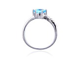 Round Blue Topaz with White Topaz Accents Sterling Silver Bypass Ring