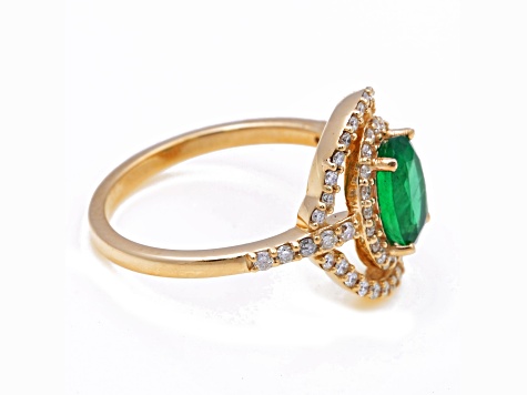 1.14 Ctw Emerald With 0.48 Ctw White Diamond Ring in 14K YG