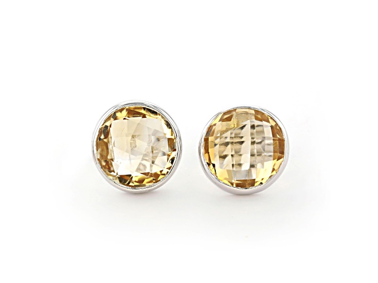 Yellow Round Citrine Sterling Silver Earrings 9ct