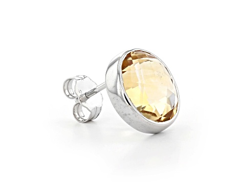 Yellow Round Citrine Sterling Silver Earrings 9ct