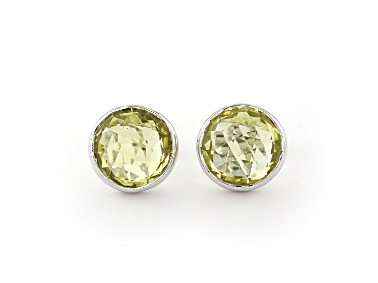 Lemon Round Quartz Sterling Silver Earrings 9ct