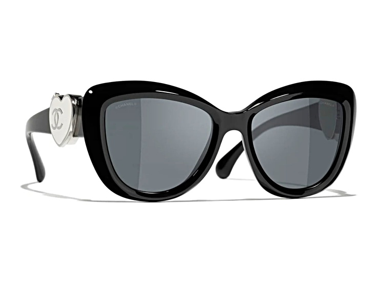 Chanel Black Cat Eye with Silver Tone Heart Detail Frame Chanel Black Cat Eye with Silver Tone Heart Detail Frame