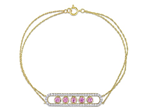 Pink Sapphire & Diamond 10K Yellow Gold Bracelet 1.07ctw