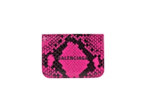 Balenciaga Fuschia Pink Python Printed Calf Leather Mini Wallet
