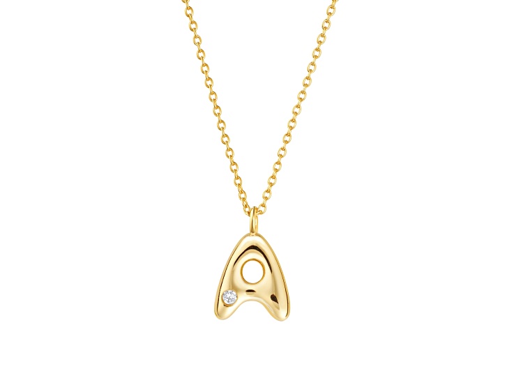 White Cubic Zirconia 14K Yellow Gold Over Sterling Silver "A" Initial Pendant With Chain 0.06ctw