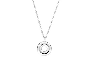 Picture of White Cubic Zirconia Sterling Silver "O" Initial Pendant With Chain 0.06ctw
