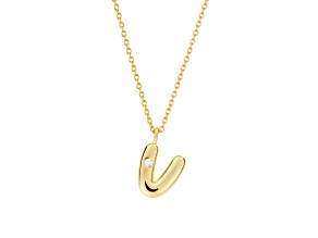 White Cubic Zirconia 14K Yellow Gold Over Sterling Silver "V" Initial Pendant With Chain 0.06ctw