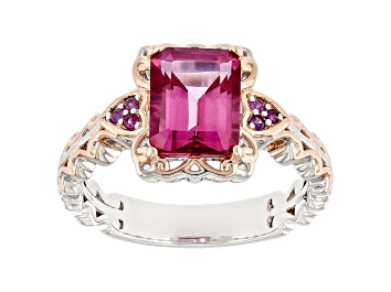 Picture of Pink Topaz and Pink Sapphire Rhodium & 18k Rose Gold Over Palladium Sterling Silver Ring 2.76ctw