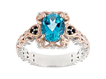Picture of Paraiba Color Topaz, Sapphire Rhodium & 18k Rose Gold Over Palladium Sterling Silver Ring 2.06ctw