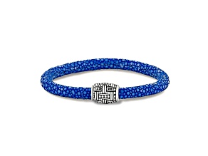 Silver Treasures by Samuel B. Blue Leather/Sterling Silver Bead Dot and Line Stingray Bracelet