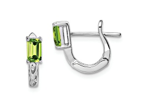 Sterling Silver Rhodium-plated Peridot Hinged Hoop Earrings