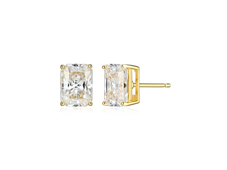 Emerald Cut Moissanite 14k Yellow Gold Over Silver Stud Earrings 3.50ctw DEW
