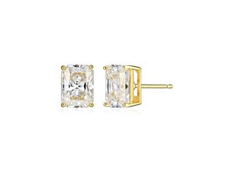 Emerald Cut Moissanite 14k Yellow Gold Over Silver Stud Earrings 3.50ctw DEW