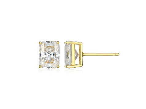Emerald Cut Moissanite 14k Yellow Gold Over Silver Stud Earrings 3.50ctw DEW
