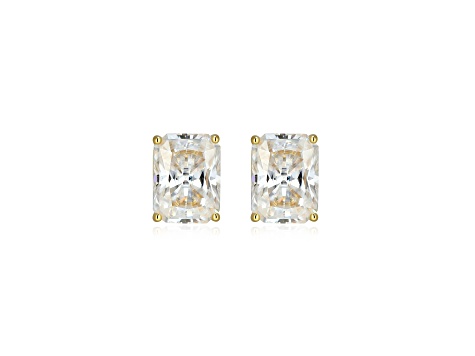 Emerald Cut Moissanite 14k Yellow Gold Over Silver Stud Earrings 3.50ctw DEW