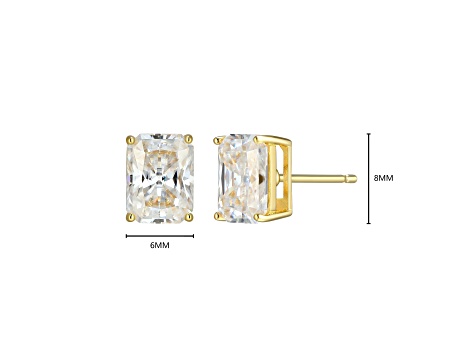 Emerald Cut Moissanite 14k Yellow Gold Over Silver Stud Earrings 3.50ctw DEW