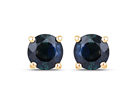 10K Yellow Gold Blue Sapphire Round Stud Earrings For Friend  display picture 1