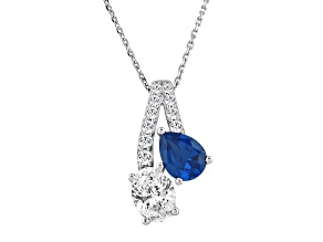10K White Gold 1.25CTW Lab Created Blue Sapphire and Lab-Grown White Diamond Pendant with Chain