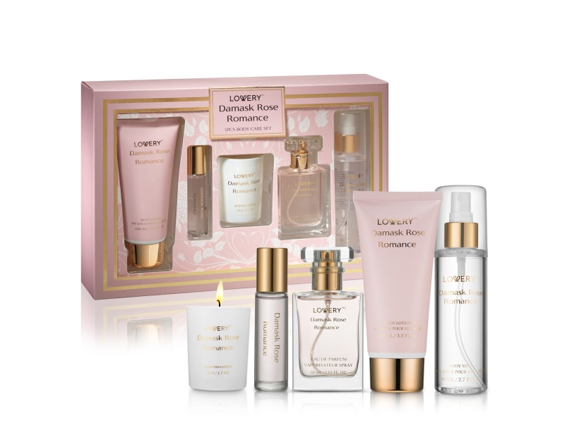 Lovery 5-Pc. Damask Rose Romance Bath and Body Care Gift Set with Candle & More