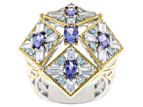 Blue Tanzanite Rhodium And 24K Gold Over Palladium Sterling Silver Ring 3.82ctw