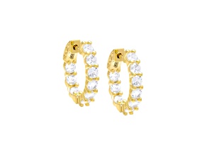 14K Yellow Gold Over Brass White Cubic Zirconia Small Round Hoop Earring 1.44ctw