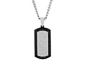 Black Ion-Plated Stainless Steel and Diamond Dog Tag Pendant With Chain 0.875ctw