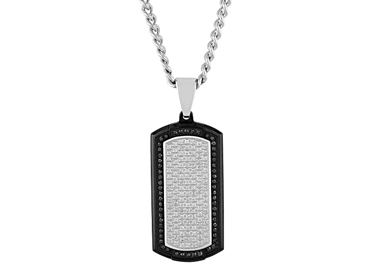 Black Ion-Plated Stainless Steel and Diamond Dog Tag Pendant With Chain 0.875ctw